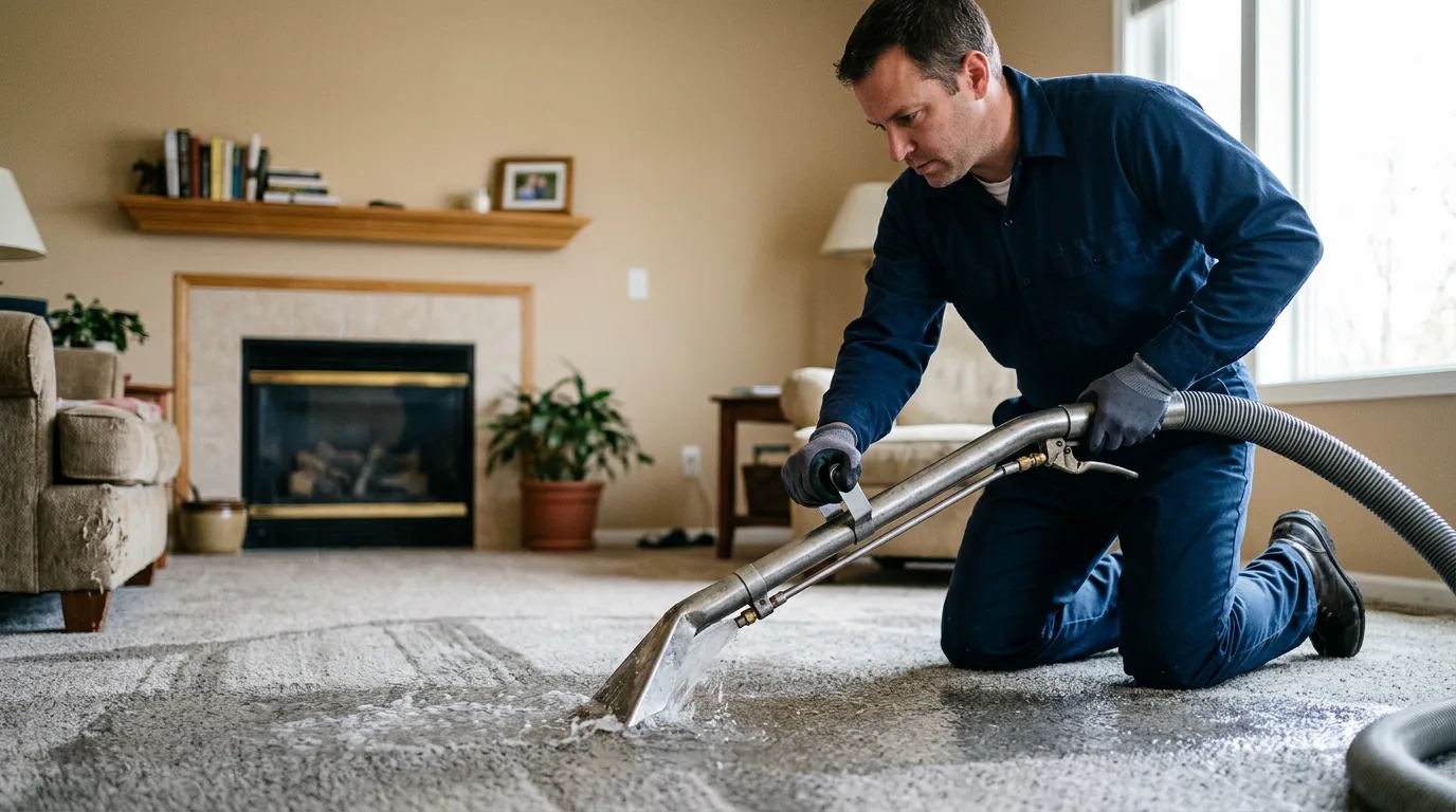 Water damage restoration technician working near Richmond, KS